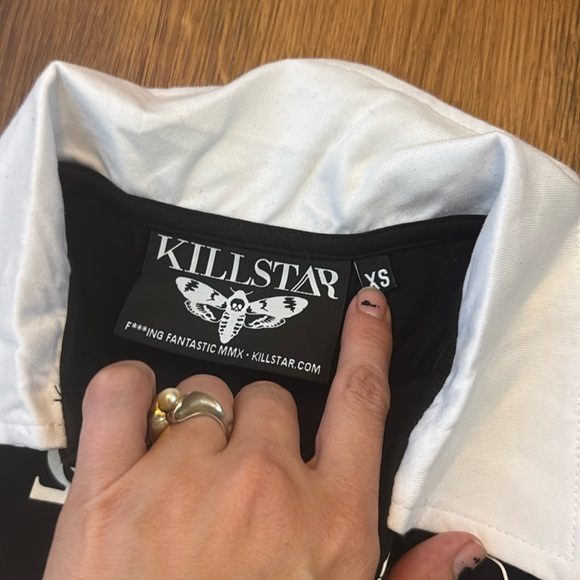 Killstar Wicked Tattoo Flash Black and White Collared Top - Picture 3 of 8